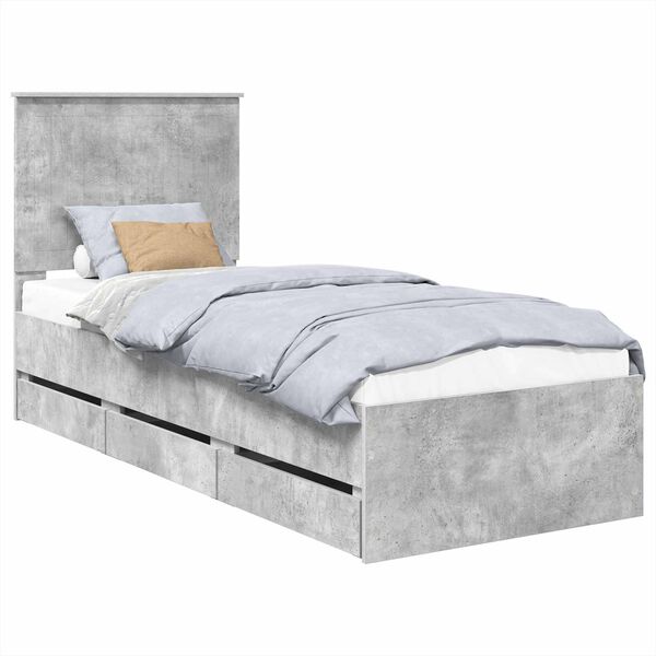 vidaXL Cadre de lit avec tiroir Gris b&eacute;ton 75 x 190 cm Bois Ing&eacute;nierie