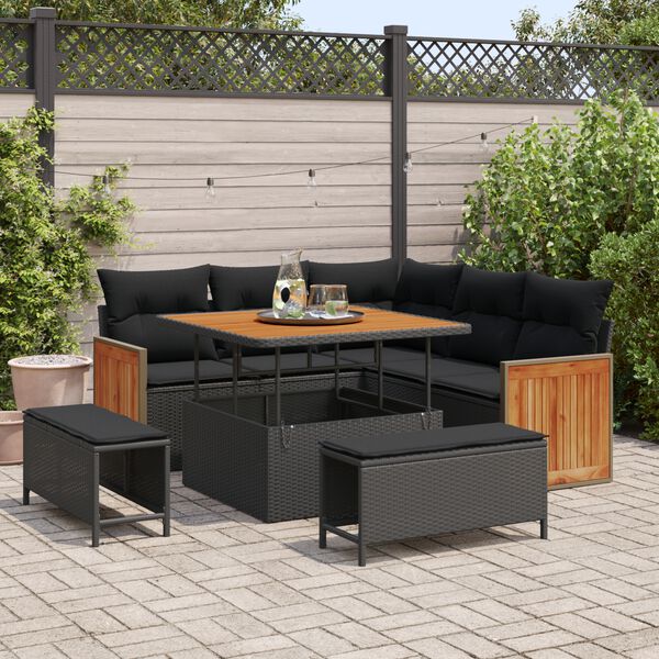 vidaXL Ensemble de canap&eacute; de jardin avec coussin 8 pcs Noir