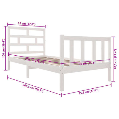 vidaXL Cadre de lit sans matelas blanc bois massif 90x200 cm