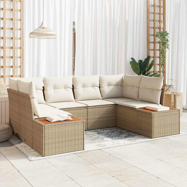 vidaXL Ensemble de canap&eacute; de jardin avec coussin 6 pcs Beige polyrotin
