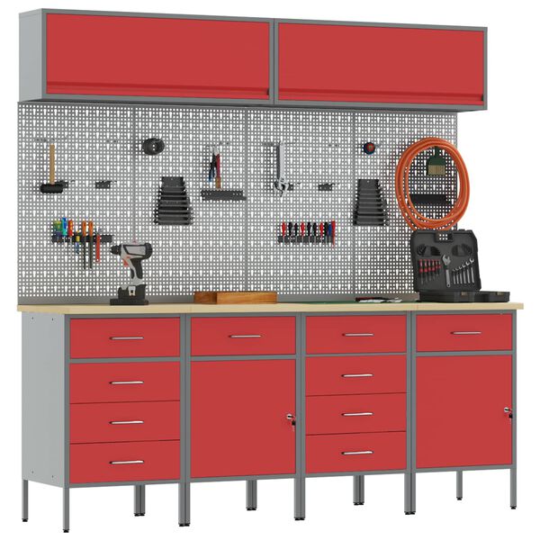 vidaXL Ensemble de placards de travail avec tiroir 10 pcs Rouge