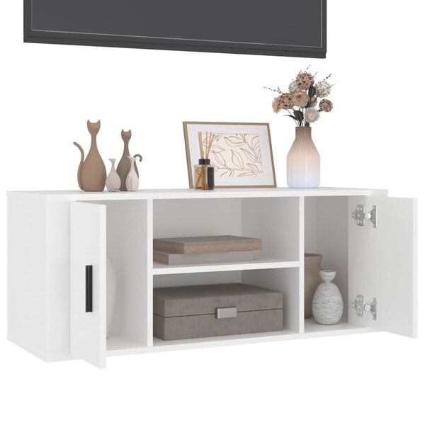 vidaXL Meuble TV Blanc 100x35x40 cm Bois d'ing&eacute;nierie