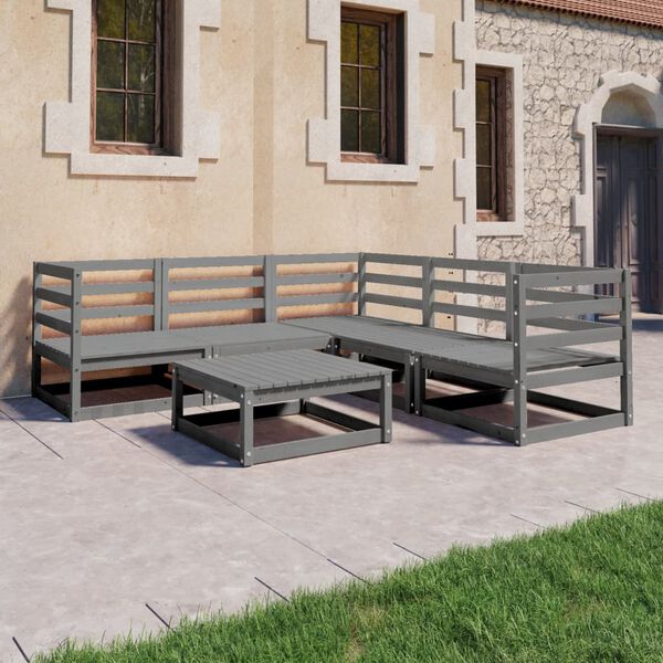 vidaXL Salon de jardin 6 pcs gris bois de pin massif