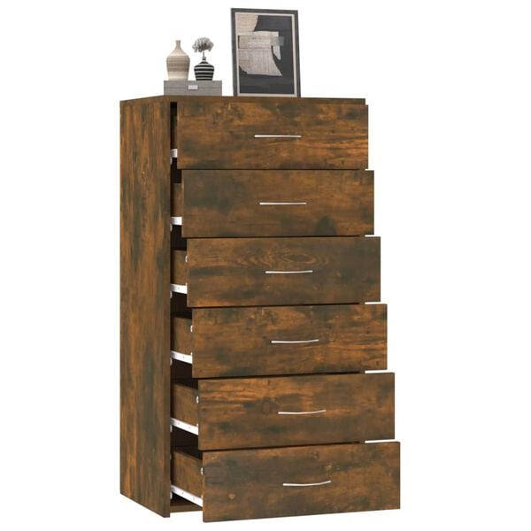 vidaXL Buffet avec 6 tiroirs Ch&ecirc;ne fum&eacute; 50x34x96 cm Bois d'ing&eacute;nierie