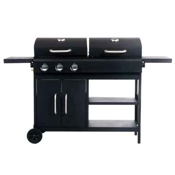 vidaXL Barbecue gril combo &agrave; gaz au charbon avec 3 br&ucirc;leurs