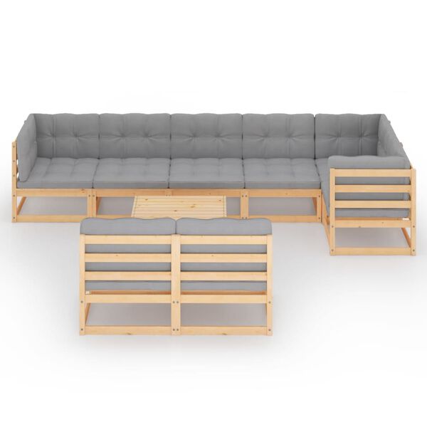vidaXL Salon de jardin 9 pcs avec coussins Bois de pin massif