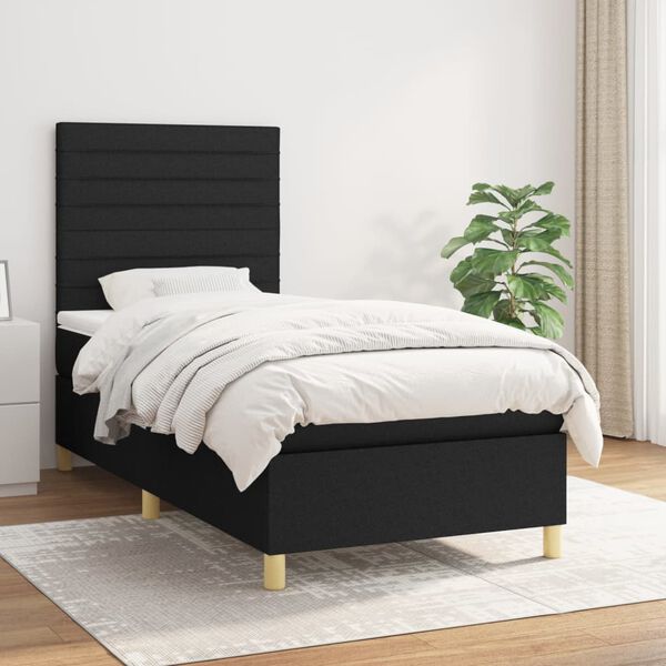 vidaXL Sommier &agrave; lattes de lit avec matelas Noir 100x200 cm Tissu