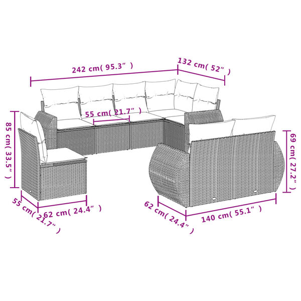 vidaXL Salon de jardin avec coussins 8 pcs beige r&eacute;sine tress&eacute;e