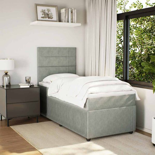vidaXL Sommier &agrave; lattes de lit et matelas Gris clair 80x200 cm Velours