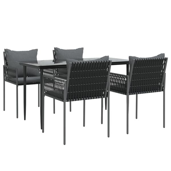 vidaXL Ensemble &agrave; manger de jardin 5 pcs coussins r&eacute;sine tress&eacute;e acier