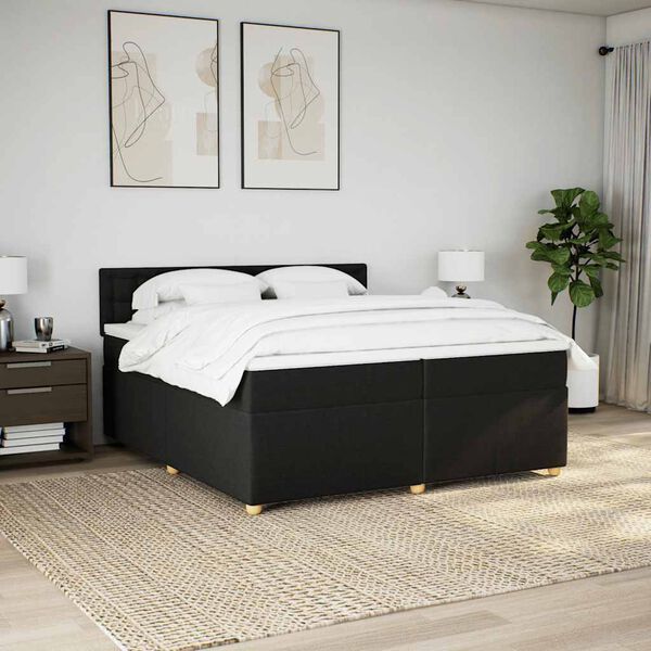 vidaXL Sommier &agrave; lattes de lit avec matelas Noir 200x200 cm Tissu