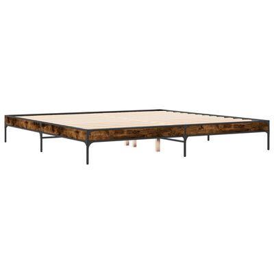 vidaXL Cadre de lit chêne fumé 200x200 cm bois d'ingénierie et métal