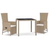 vidaXL Ensemble &agrave; manger de jardin et coussins 3 pcs Beige poly rotin