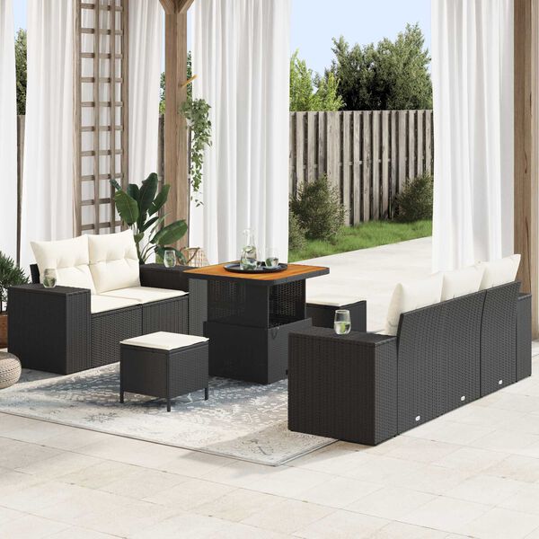 vidaXL Ensemble de canap&eacute; de jardin avec coussin 8 pcs Noir et cr&egrave;me