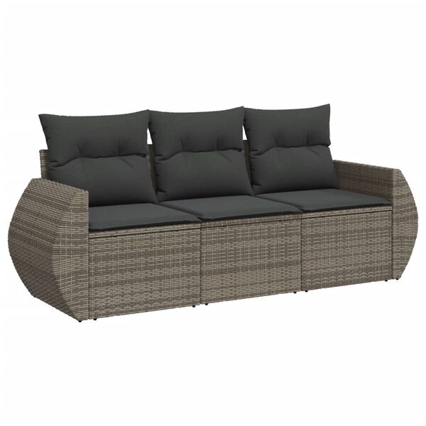 vidaXL Salon de jardin avec coussins 3 pcs gris r&eacute;sine tress&eacute;e