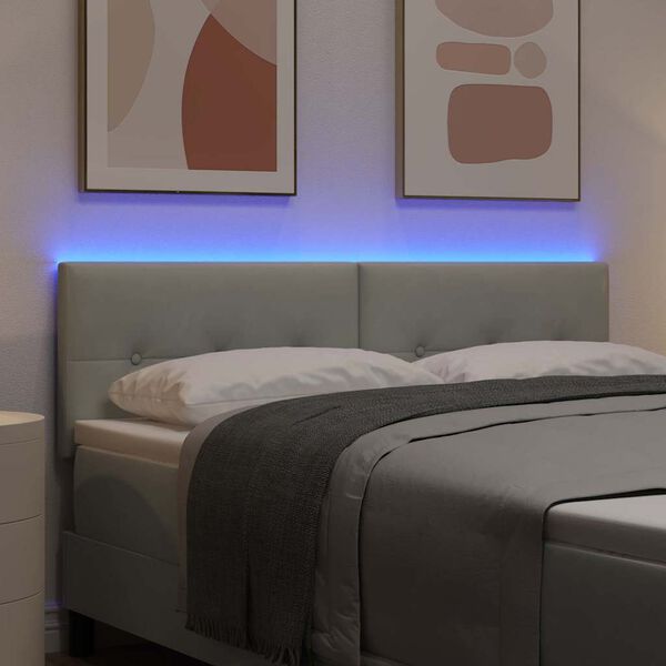 vidaXL T&ecirc;te de lit LED avec t&ecirc;te de lit Gris clair 144 cm Polyester