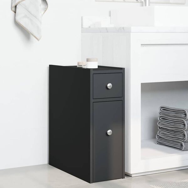 vidaXL Armoire de salle de bain &eacute;troite avec roulettes noir