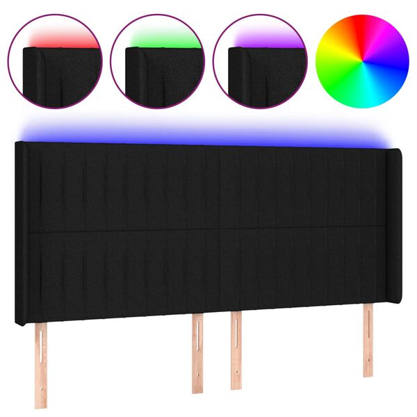 vidaXL T&ecirc;te de lit &agrave; LED Noir 183x16x118/128 cm Tissu