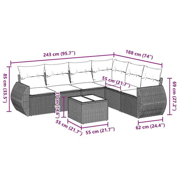 vidaXL Salon de jardin avec coussins 7 pcs gris clair r&eacute;sine tress&eacute;e