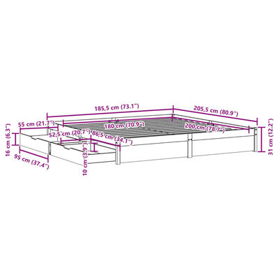 vidaXL Cadre de lit sans matelas blanc 180x200 cm bois massif de pin