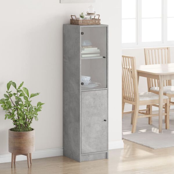 vidaXL Buffet avec porte en verre gris b&eacute;ton 35x37x142 cm