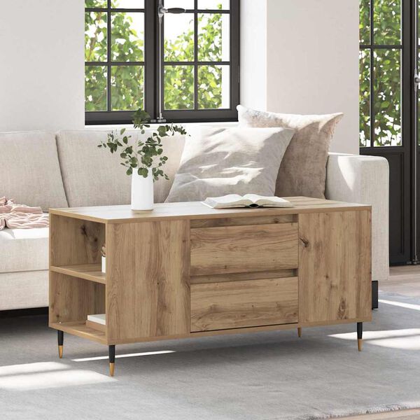 vidaXL Table basse avec tiroir Ch&ecirc;ne artisanal 102 x 44,5 x 50 cm