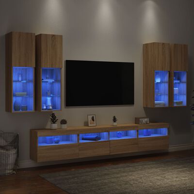 vidaXL Ensemble de meubles TV muraux 7pcs et lumières LED chêne sonoma