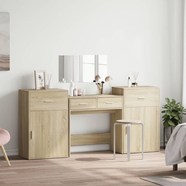 vidaXL Ensemble de coiffeuse 4 pcs ch&ecirc;ne sonoma bois d'ing&eacute;nierie