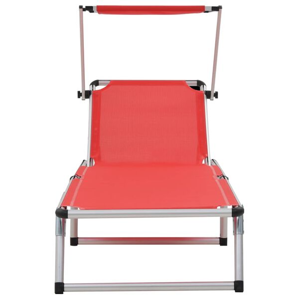 vidaXL Chaise longue pliable avec toit aluminium et textil&egrave;ne rouge