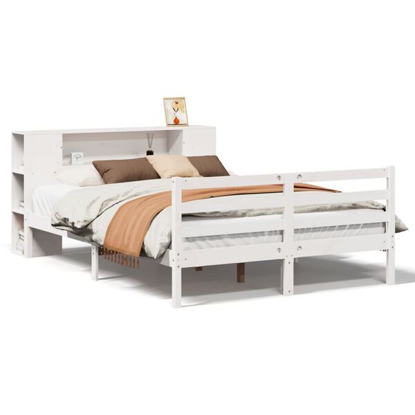 vidaXL Lit biblioth&egrave;que sans matelas blanc 160x200 cm bois pin massif
