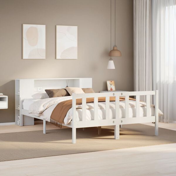 vidaXL Lit biblioth&egrave;que sans matelas blanc 150x200 cm bois pin massif