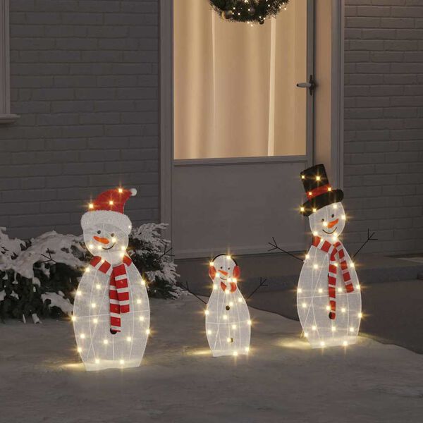 vidaXL Famille de bonhommes de neige &eacute;clair&eacute;s 3 pcs Blanc chaud