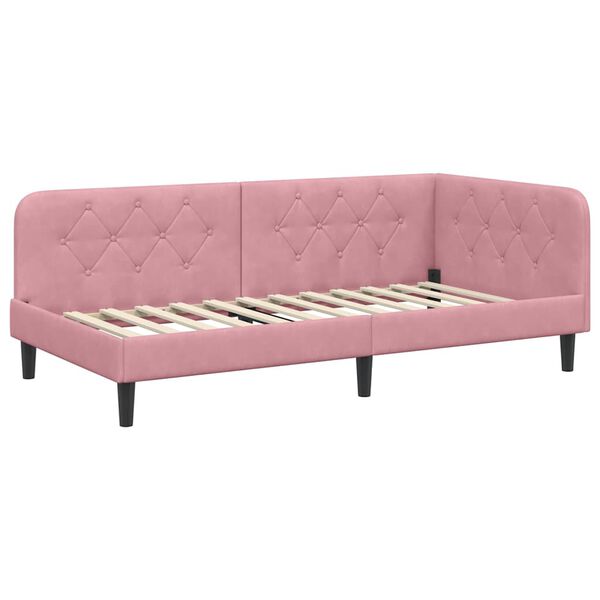 vidaXL Cadre de lit d'angle avec t&ecirc;te de lit Rose 90 x 190 cm Velours