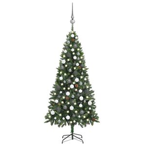 vidaXL Arbre de No&euml;l artificiel pr&eacute;-&eacute;clair&eacute;/boules pommes de pin 180cm