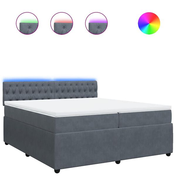 vidaXL Sommier &agrave; lattes de lit et matelas Gris fonc&eacute; 200x200cm Velours