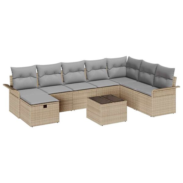vidaXL Ensemble de canap&eacute; de jardin 9 pcs Beige Poly rotin