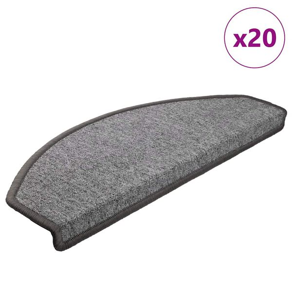 vidaXL Tapis d'escalier 20 pi&egrave;ces 65 x 24 x 4 cm Gris fonc&eacute; Demi-rond Grand