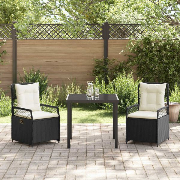 vidaXL Ensemble de salle &agrave; manger pour jardin 3 pcs Noir polyrotin