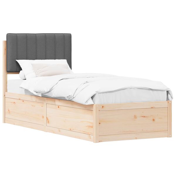 vidaXL Cadre de lit avec t&ecirc;te de lit rembourr&eacute;e Gris fonc&eacute; 75 x 190 cm