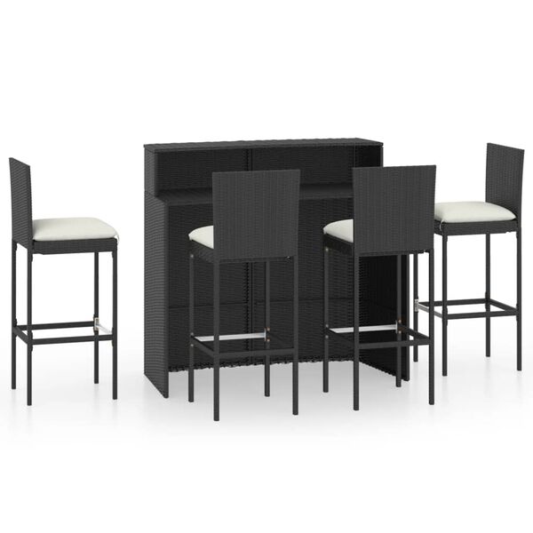 vidaXL Ensemble de bar de jardin avec coussins 5 pcs Noir