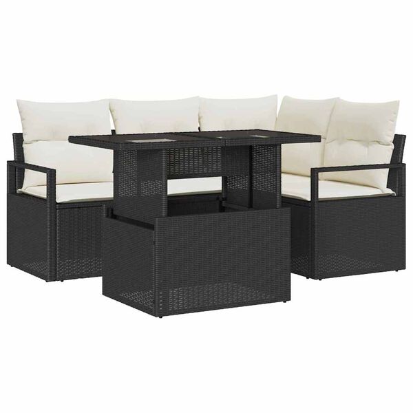 vidaXL Ensemble de canap&eacute; de jardin 5 pcs Noir et cr&egrave;me polyrotin