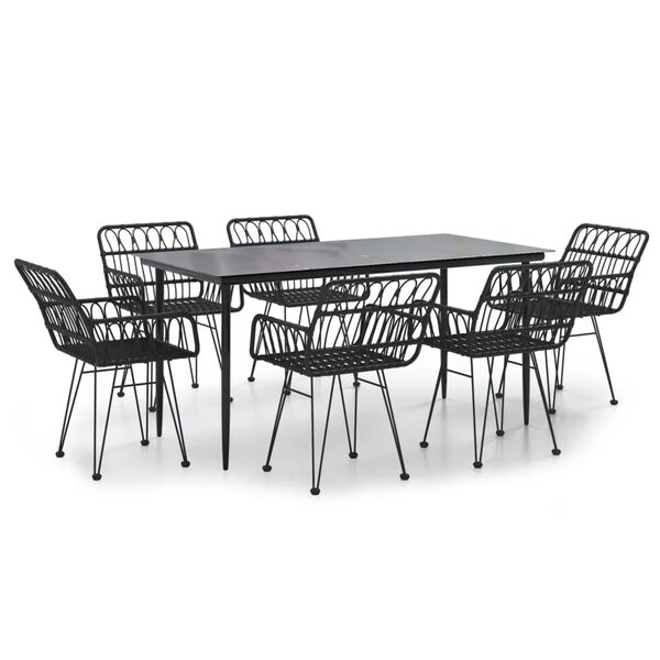 vidaXL Ensemble &agrave; manger de jardin 7 pcs Noir R&eacute;sine tress&eacute;e