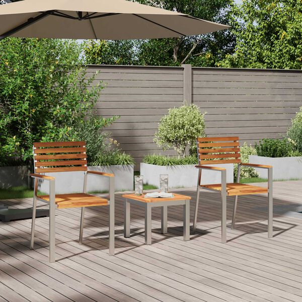 vidaXL EnsembledeRepasdeJardin 3 pcs Marron Teck massif