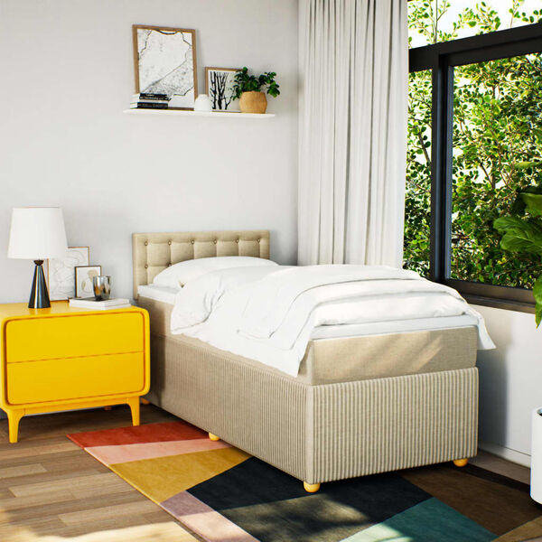 vidaXL Sommier &agrave; lattes de lit avec matelas Cr&egrave;me 80x200 cm Tissu