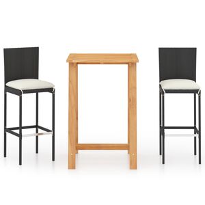 vidaXL Ensemble de bar de jardin avec coussins 3 pcs Noir