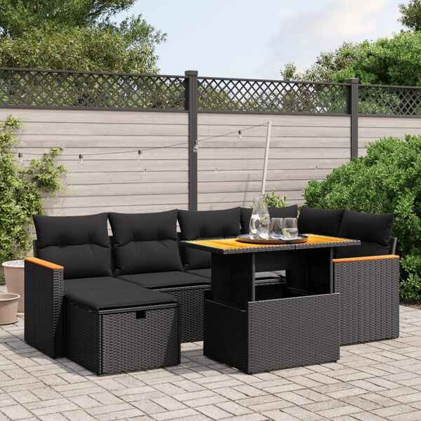 vidaXL Salon de jardin 7 pcs avec coussins noir r&eacute;sine tress&eacute;e