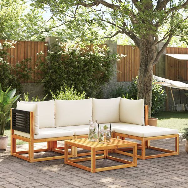 vidaXL Ensemble de canap&eacute;s de jardin 5 pi&egrave;ces avec coussins en bois d'acacia et rotin
