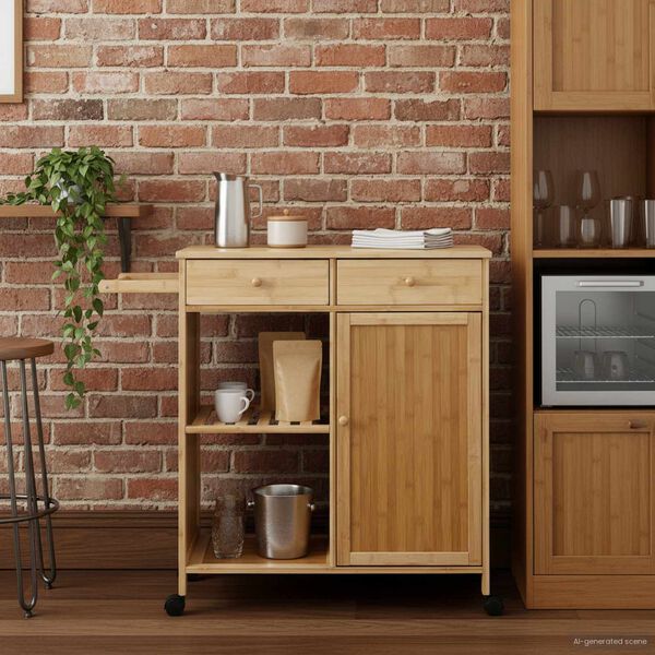 vidaXL Chariot de Cuisine avec Roues Naturel 90,5 x 36 x 86,5 cm