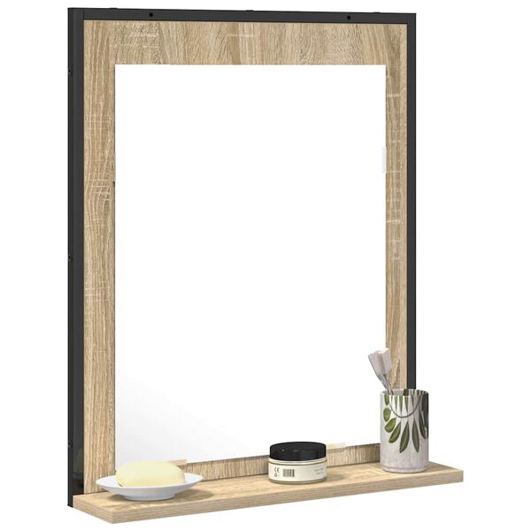 vidaXL Miroir de salle de bain avec &eacute;tag&egrave;re Noir 50 x 12 x 60 cm