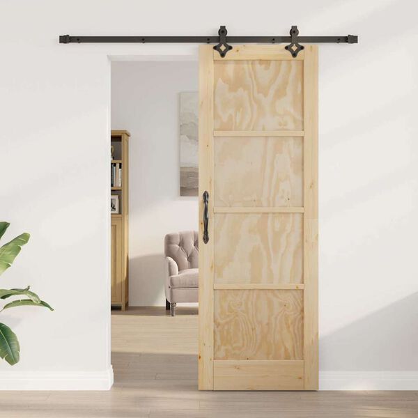 vidaXL Porte coulissante Naturel et Noir 73,5 x 211 cm Pin massif